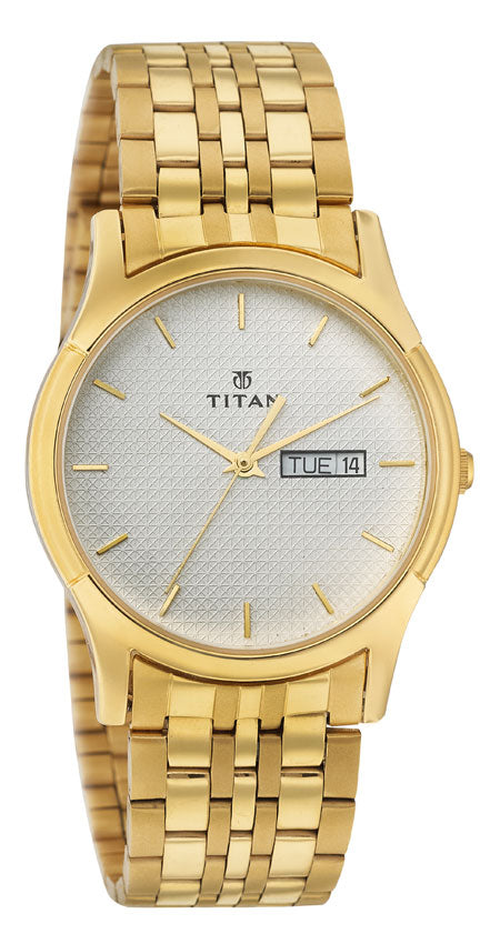 Titan Quartz Analog with Day and Date Silver Dial Stainless Steel Strap Watch for Men