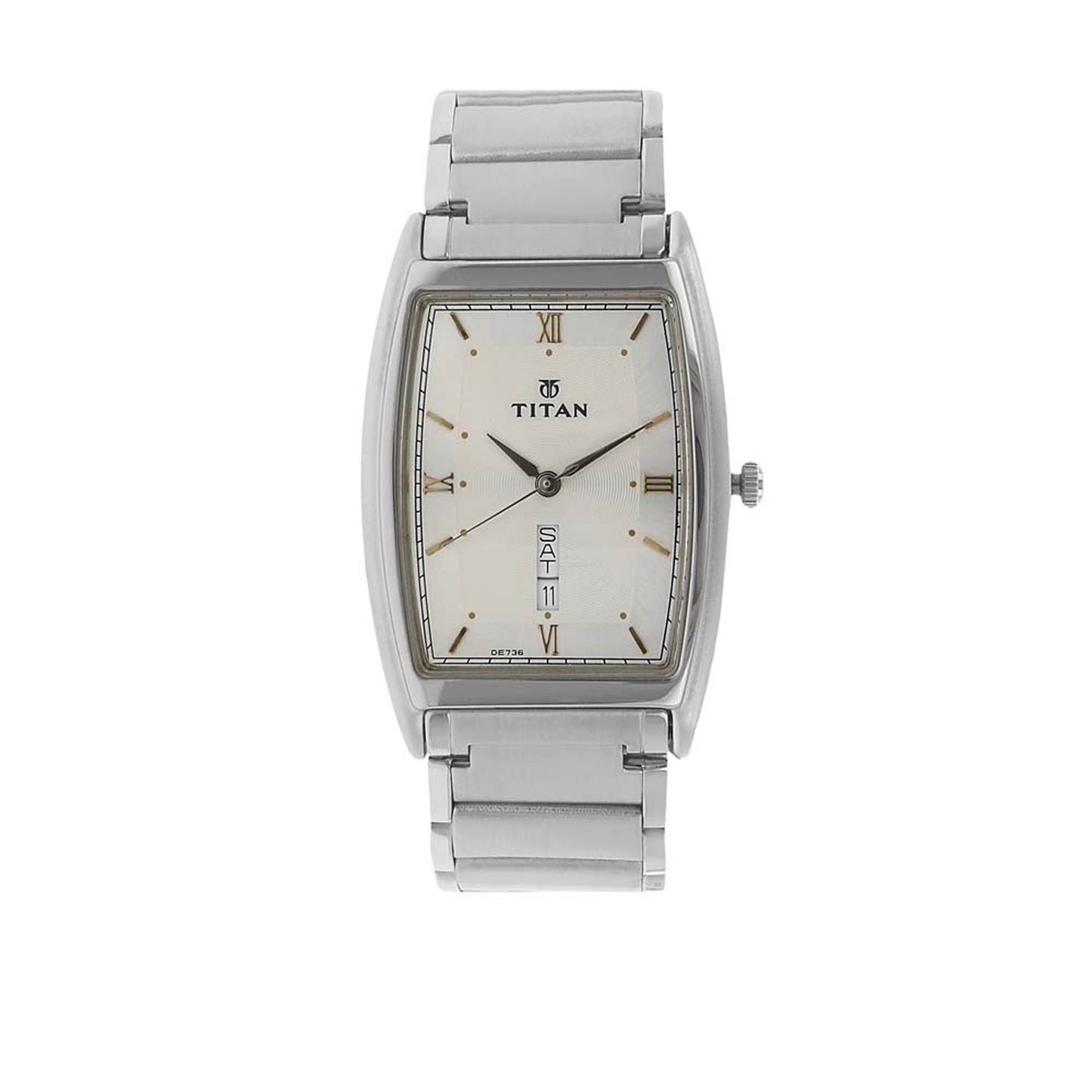 Titan Quartz Analog with Day and Date Silver Dial Stainless Steel Strap Watch for Men