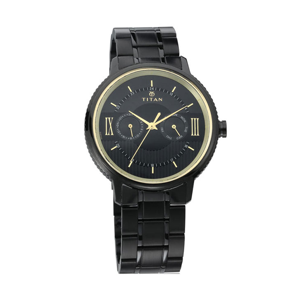 Titan Regalia Baron Black Dial Analog with Day and Date Stainless Steel Strap Watch for Men