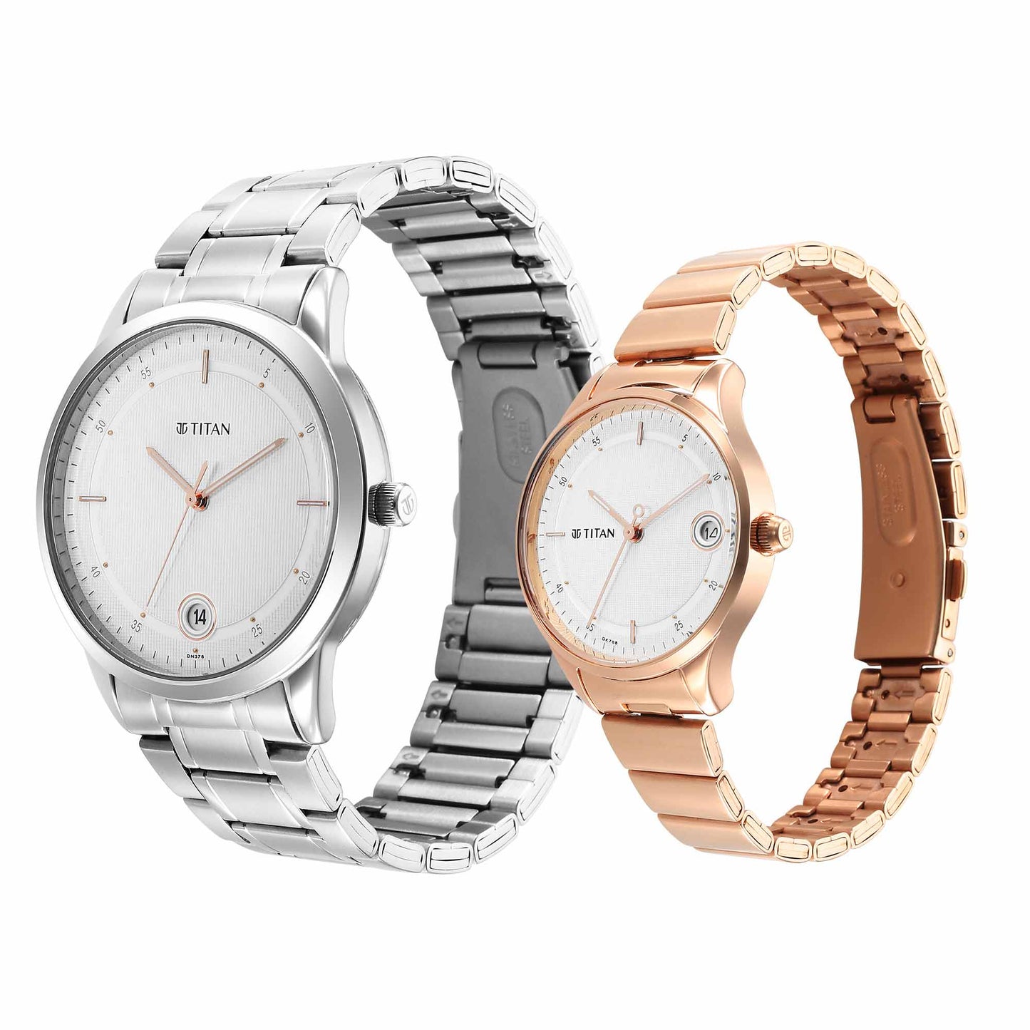 Titan Bandhan White Dial Analog Date Stainless Steel Strap watch for Couple