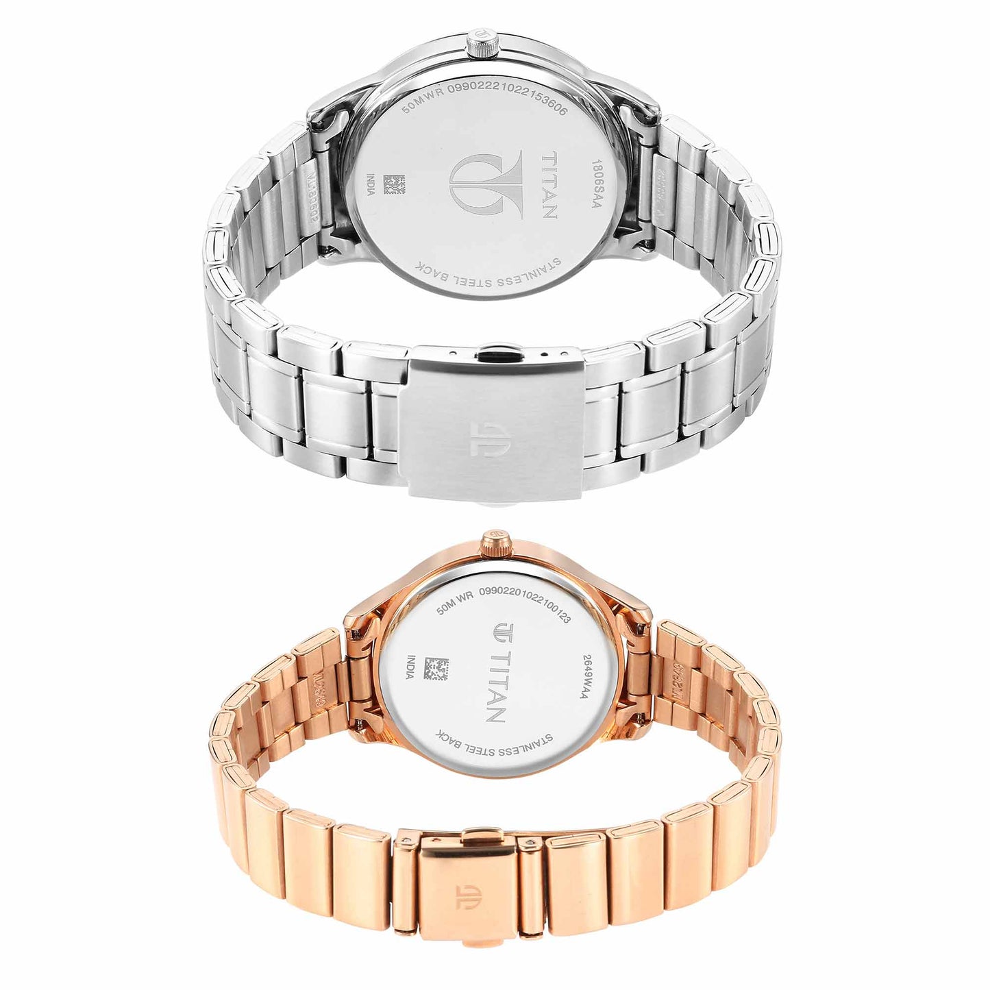 Titan Bandhan White Dial Analog Date Stainless Steel Strap watch for Couple