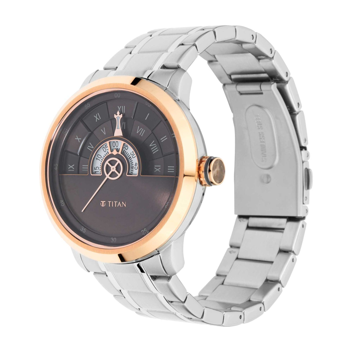 Titan Grandmaster Brown Dial Analog Stainless Steel Strap Watch for Men