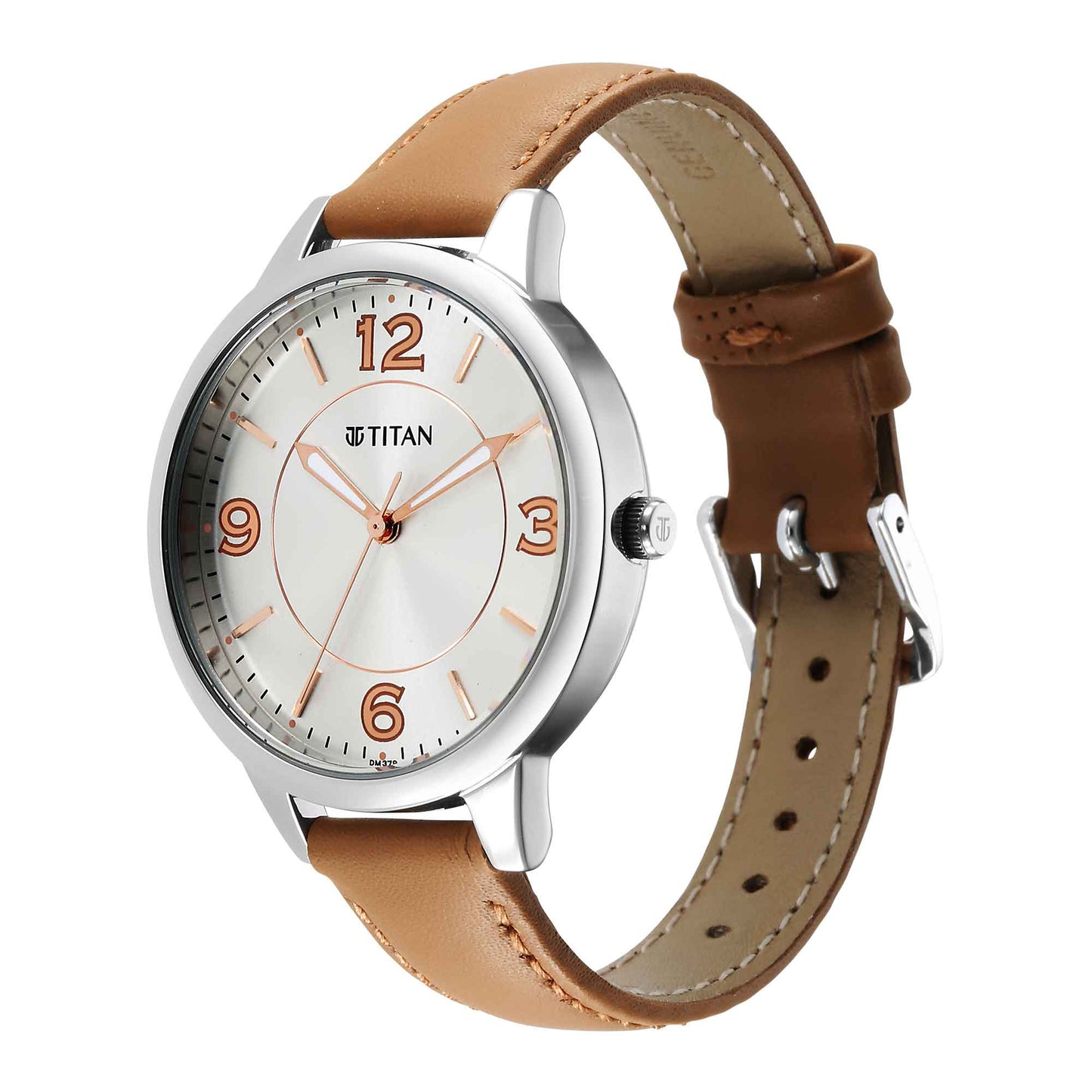 Titan Urban Silver White Dial Analog Leather Strap watch for Women