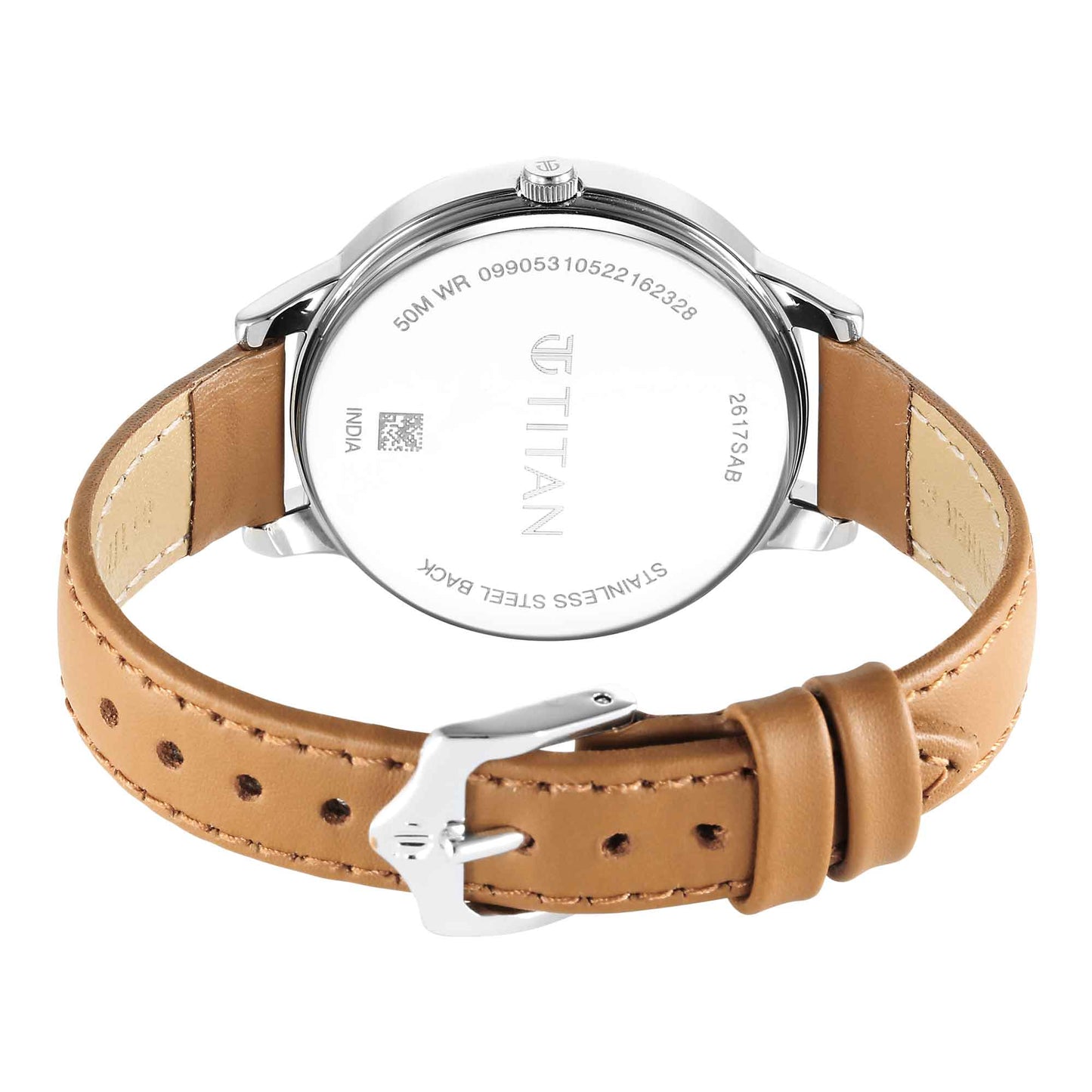 Titan Urban Silver White Dial Analog Leather Strap watch for Women