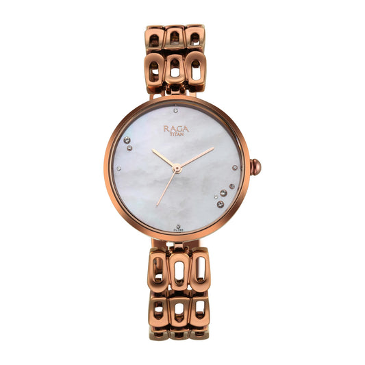 Titan Raga Chic Mother Of Pearl Dial Analog Metal Strap Watch for Women