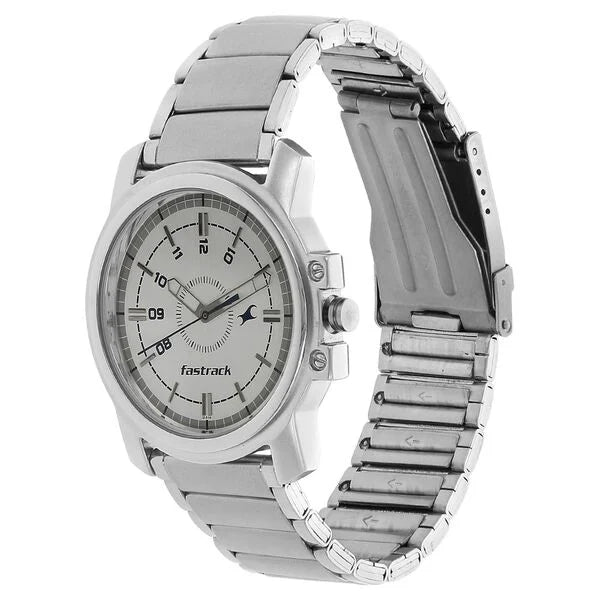 Fastrack Quartz Analog White Dial Stainless Steel Strap Watch for Guys