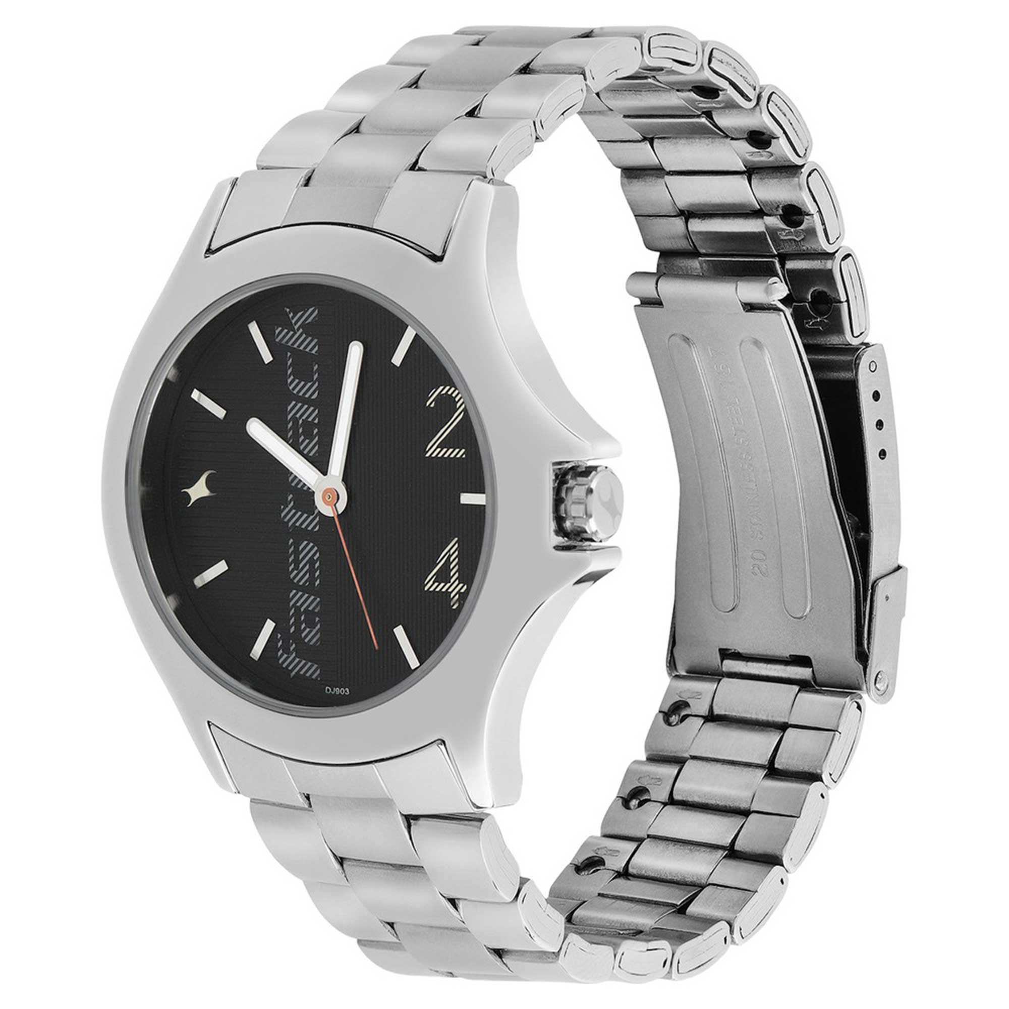 Black Dial Stainless Steel Strap Watch