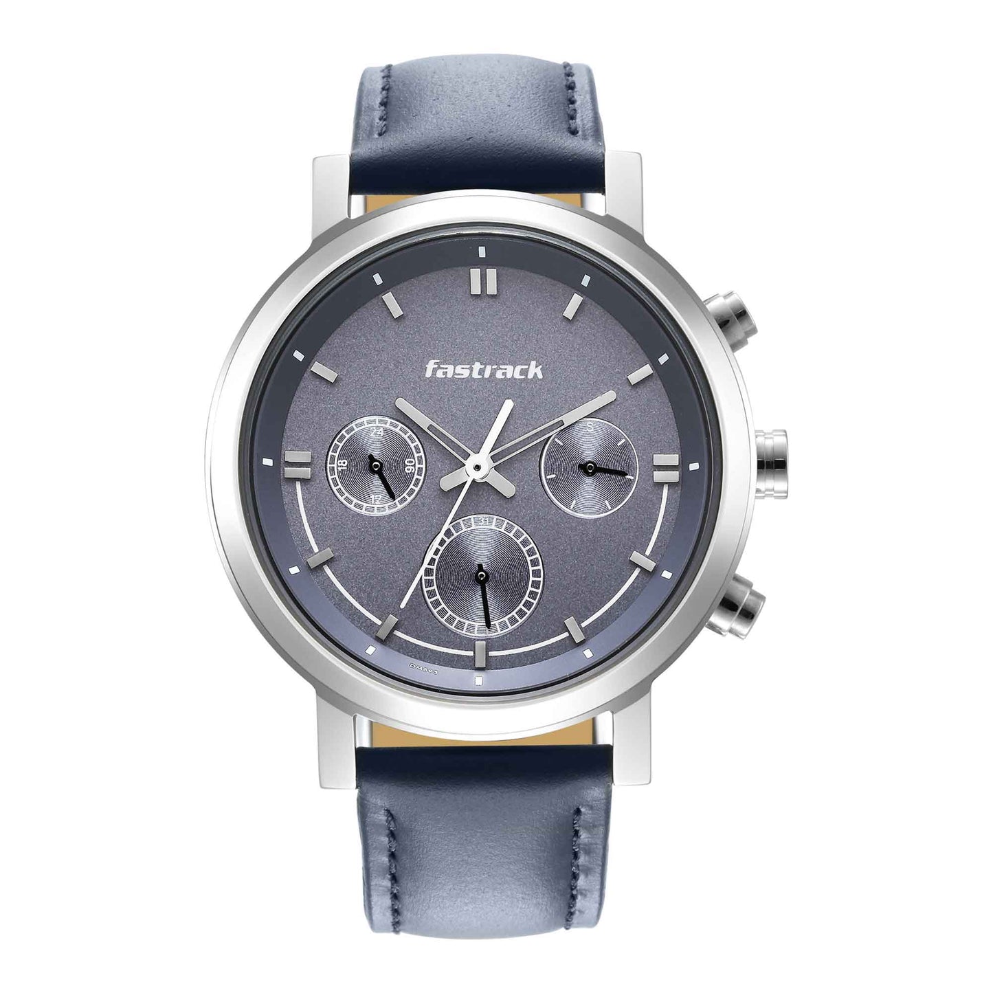 Fastrack Tick Tock Quartz Analog Blue Dial Leather Strap Watch for Guys