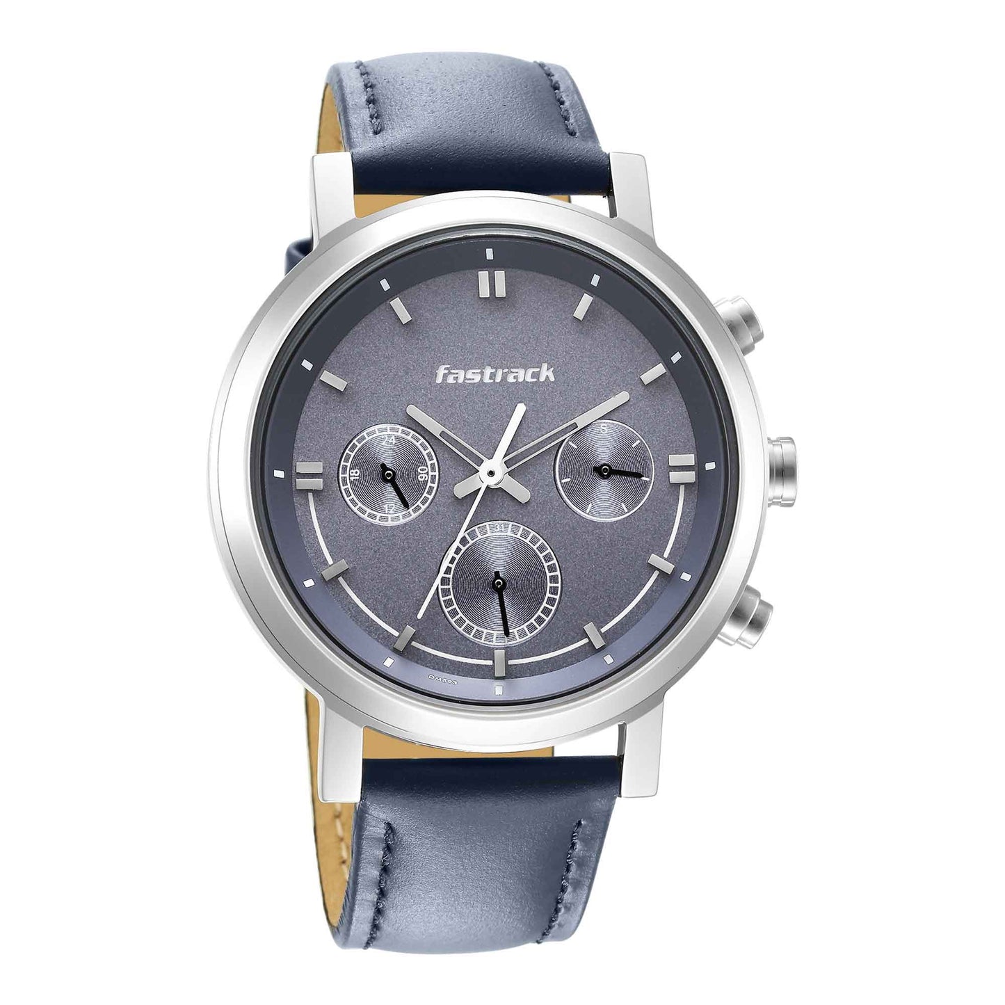 Fastrack Tick Tock Quartz Analog Blue Dial Leather Strap Watch for Guys