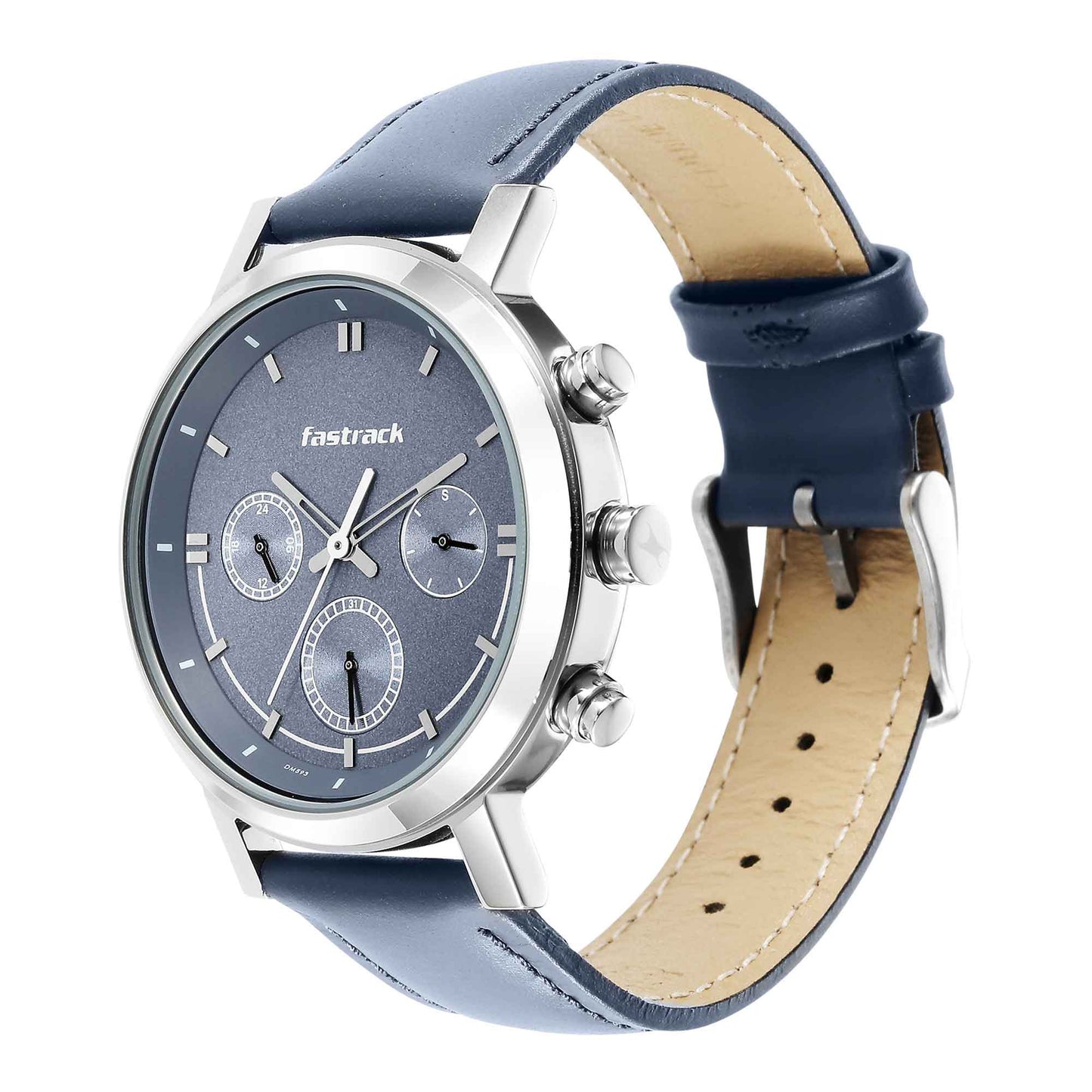 Fastrack Tick Tock Quartz Analog Blue Dial Leather Strap Watch for Guys