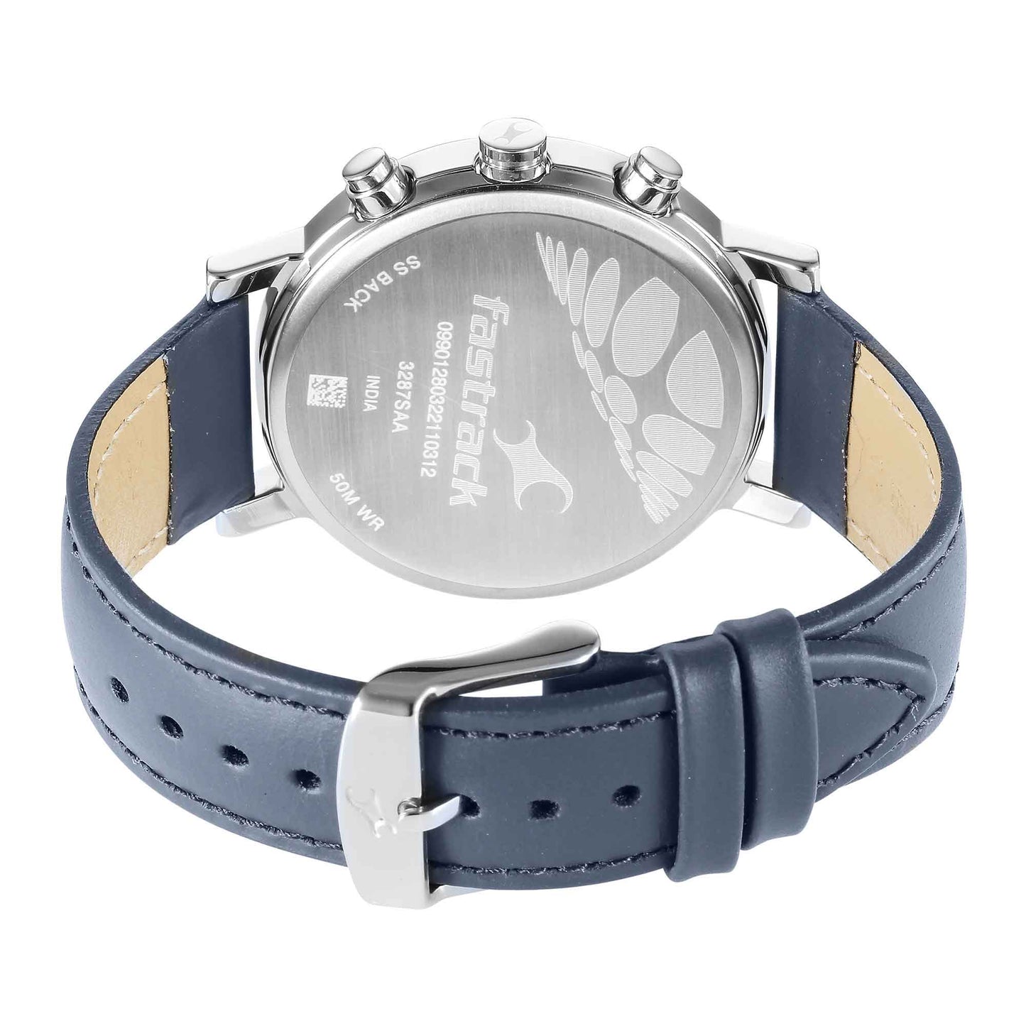 Fastrack Tick Tock Quartz Analog Blue Dial Leather Strap Watch for Guys