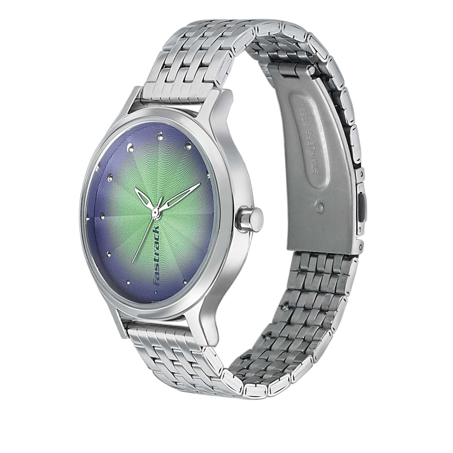 Fastrack Sunburn Quartz Analog Green Dial Metal Strap Watch for Girls