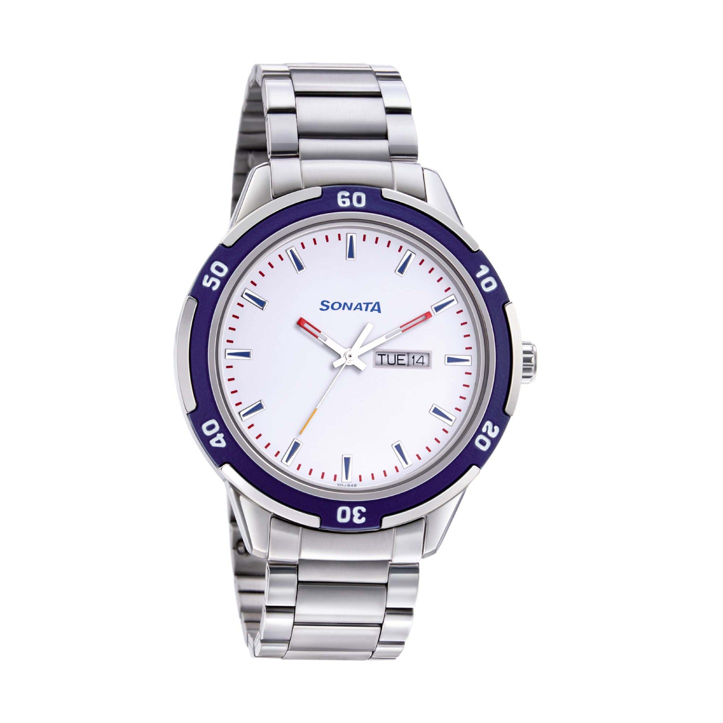 Sonata Quartz Analog with Day and Date White Dial Metal Strap Watch for Men