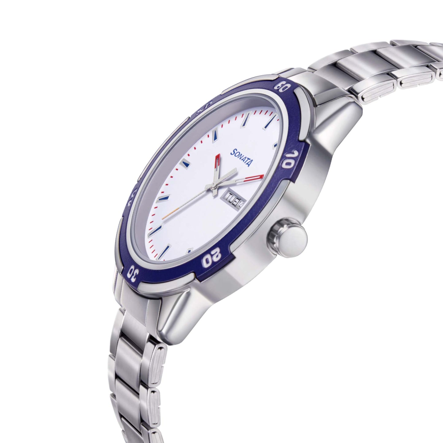 Sonata Quartz Analog with Day and Date White Dial Metal Strap Watch for Men