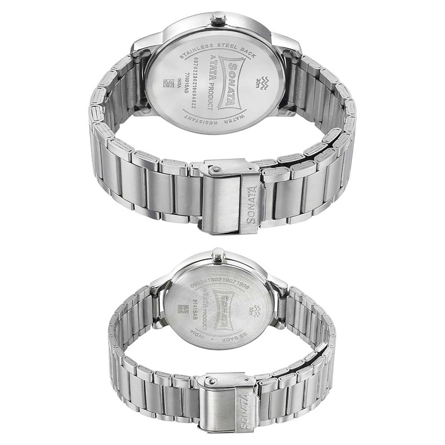 Sonata Quartz Analog Blue Dial Metal Strap Watch for Couple
