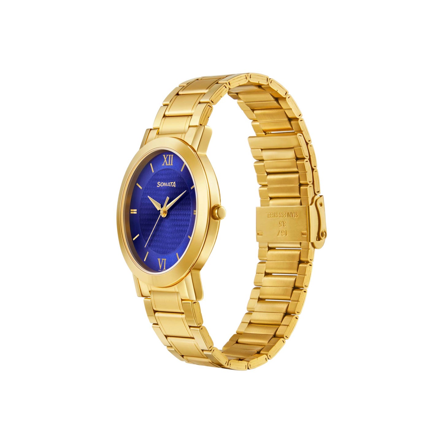 Sonata Quartz Analog Blue Dial Stainless Steel Strap Watch for Men