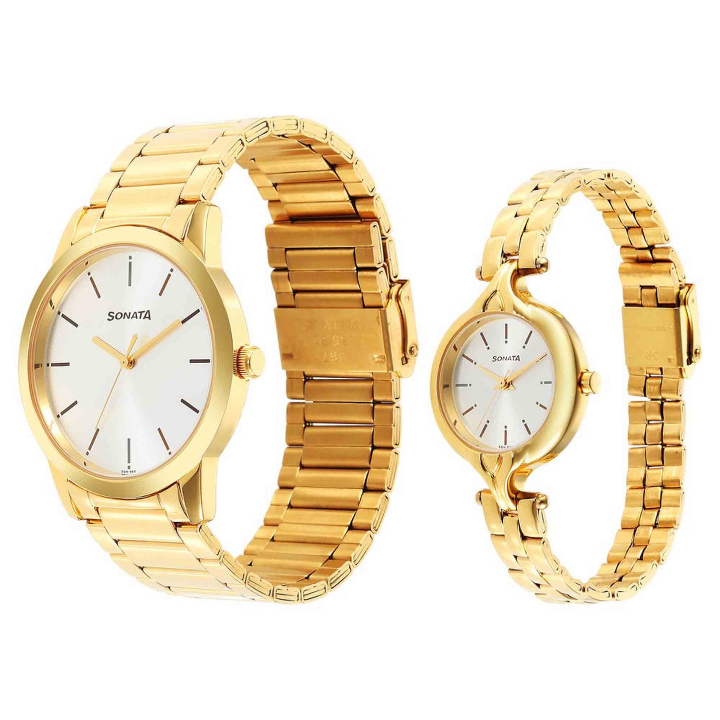 Sonata Quartz Analog Silver Dial Stainless Steel Strap Watch for Couple