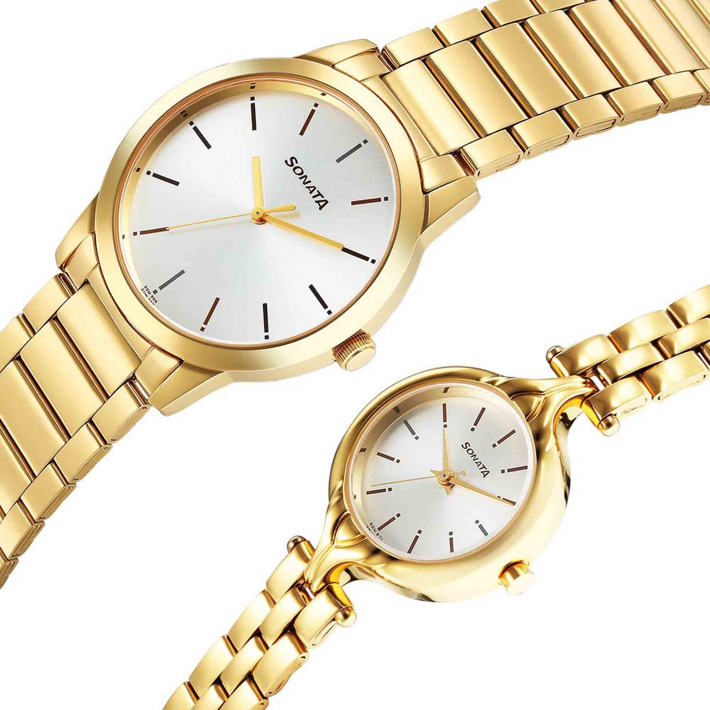 Sonata Quartz Analog Silver Dial Stainless Steel Strap Watch for Couple