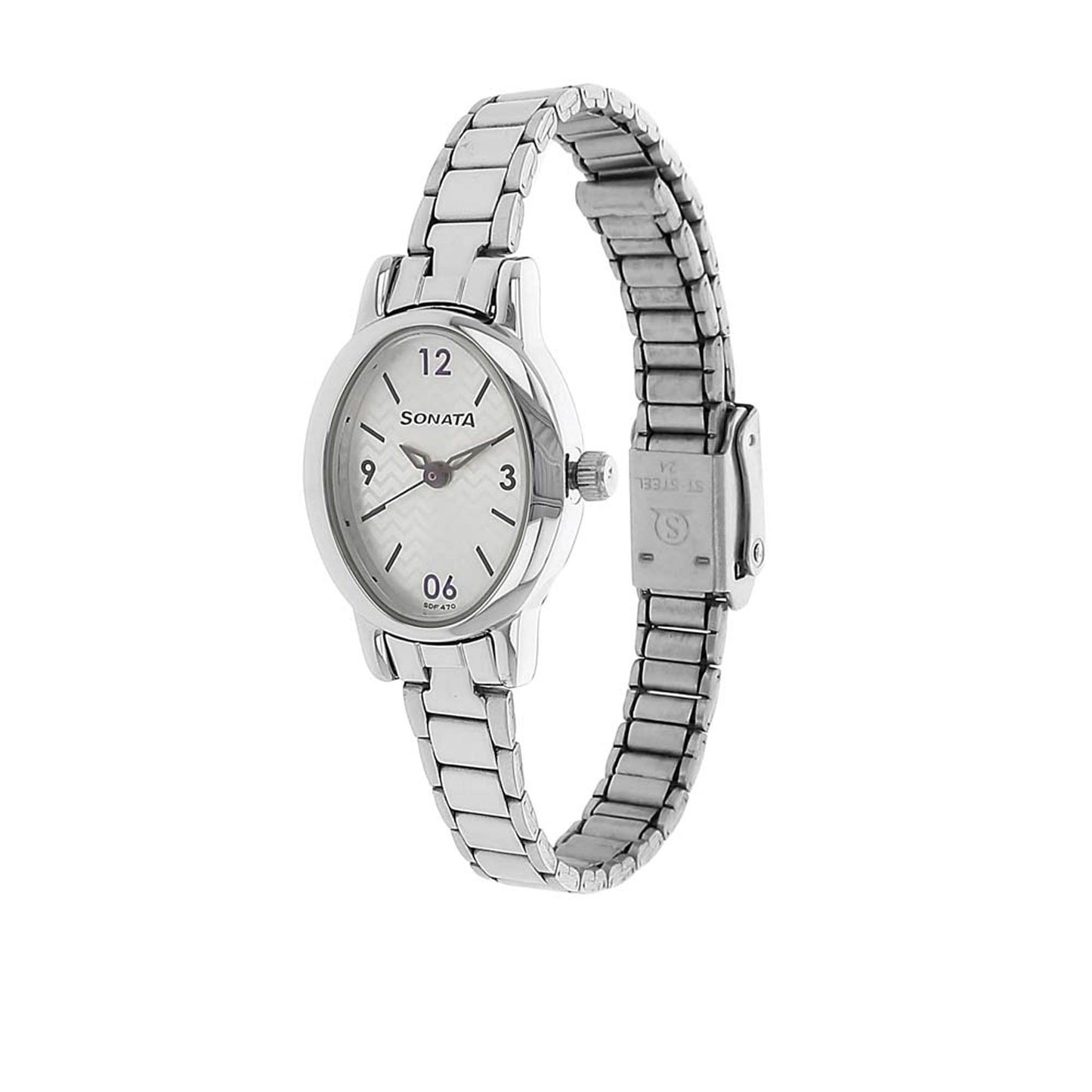 Sonata Quartz Analog Silver Dial Stainless Steel Strap Watch for Women