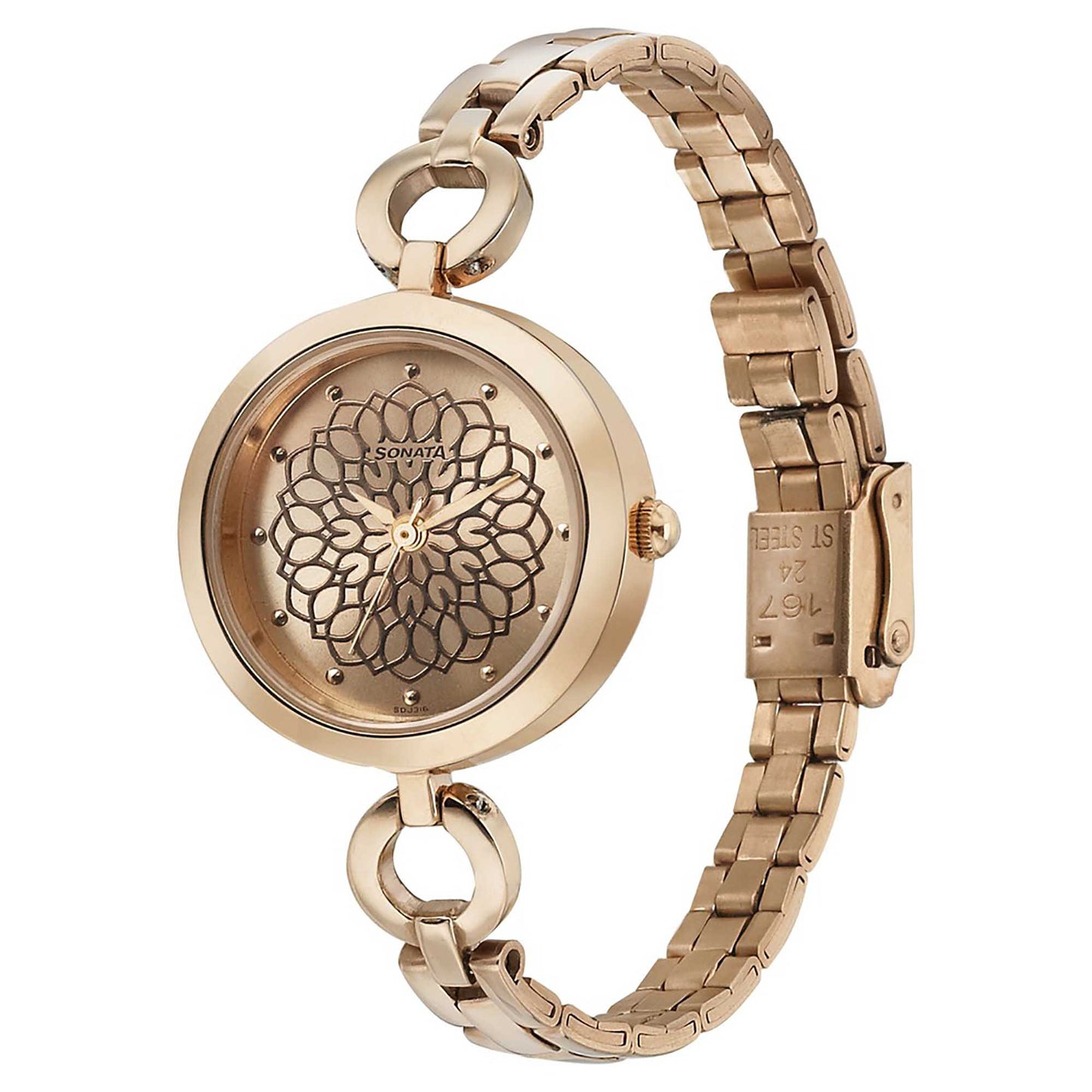 Sonata Wedding Rose Gold Dial Women Watch With Stainless Steel Strap