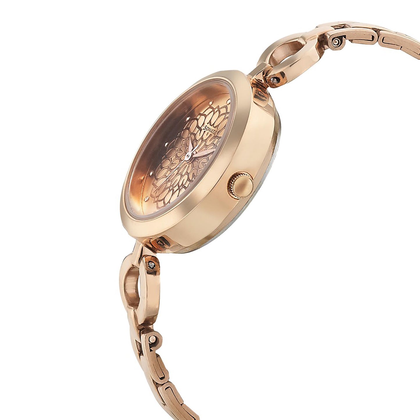 Sonata Wedding Rose Gold Dial Women Watch With Stainless Steel Strap