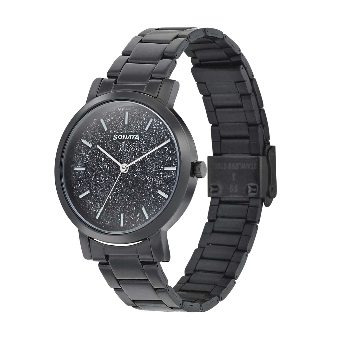 Sonata Onyx Black Dial Women Watch With Stainless Steel Strap