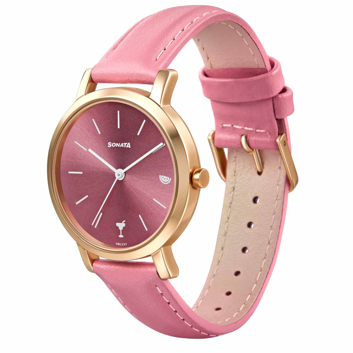 Sonata Play Pink Dial Women Watch With Leather Strap