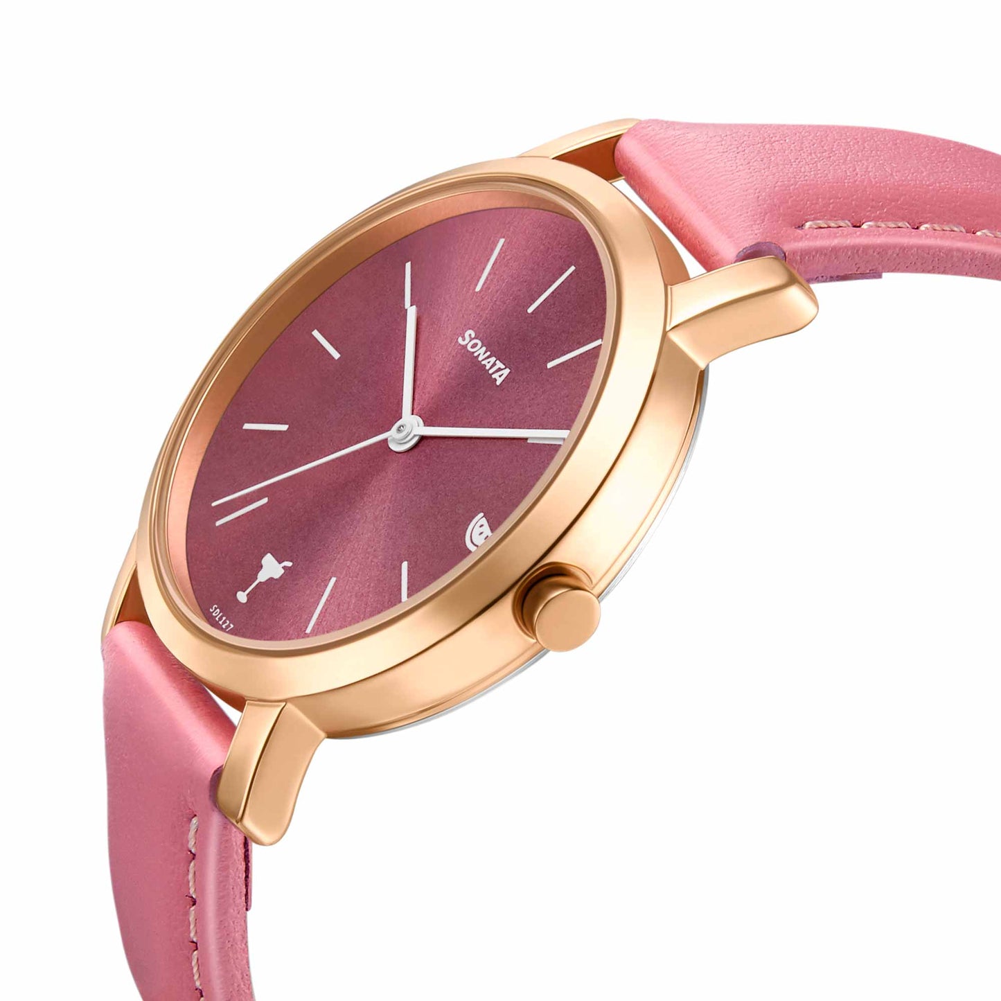Sonata Play Pink Dial Women Watch With Leather Strap
