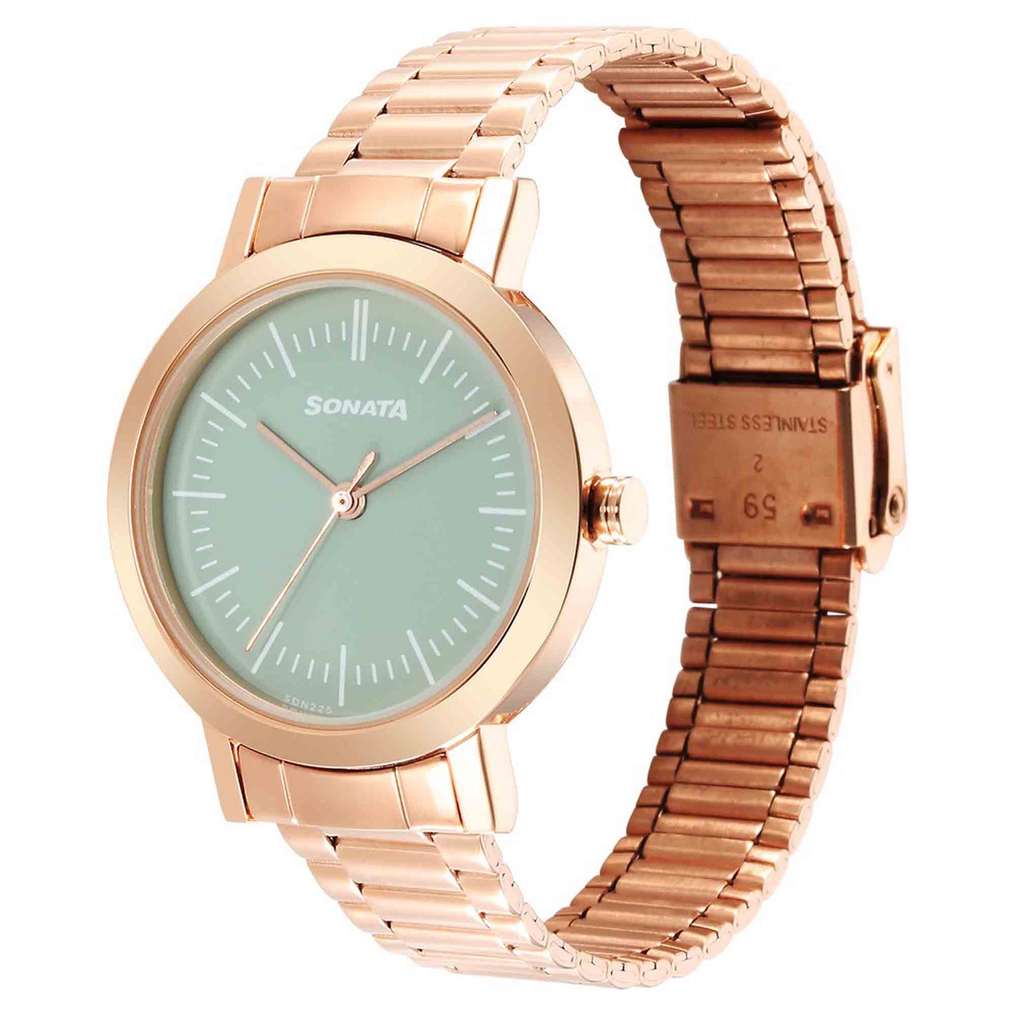 Ladies Essentials Green Dial Stainless Steel Strap Watch for Women