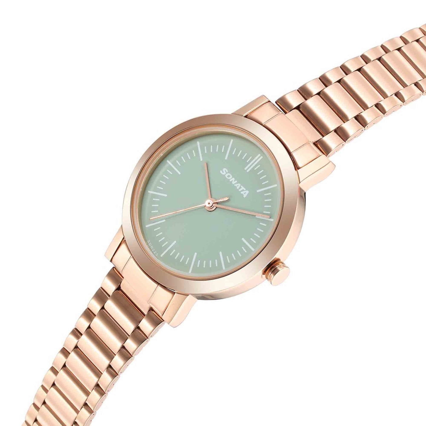 Ladies Essentials Green Dial Stainless Steel Strap Watch for Women