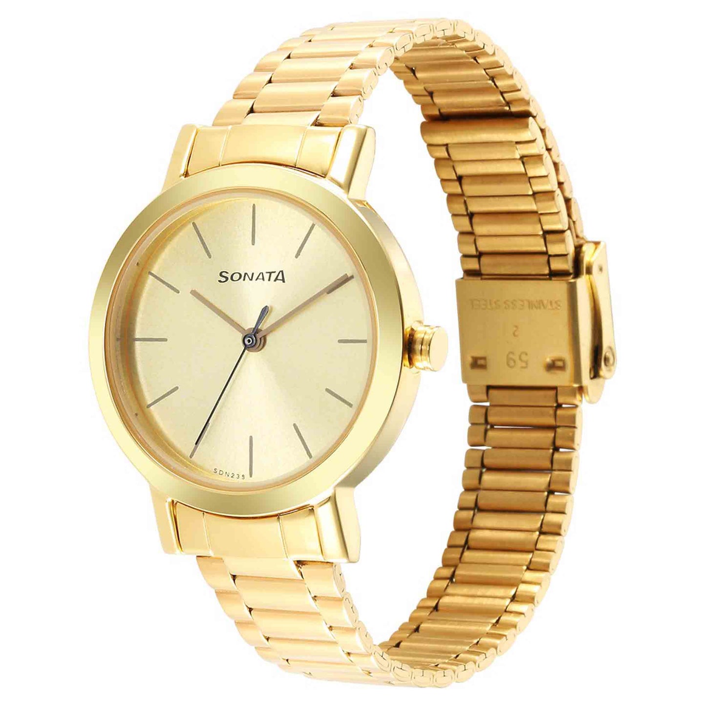 Ladies Essentials Champagne Dial Stainless Steel Strap Watch for Women