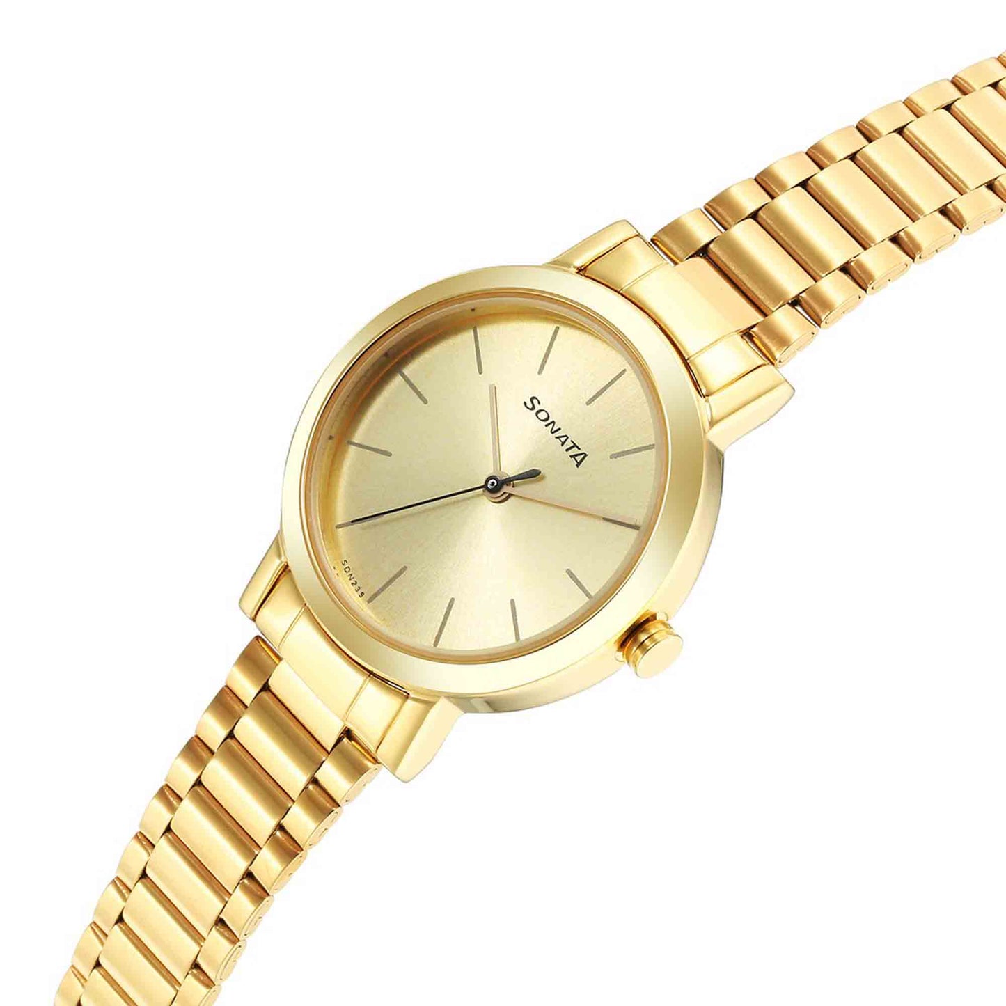 Ladies Essentials Champagne Dial Stainless Steel Strap Watch for Women