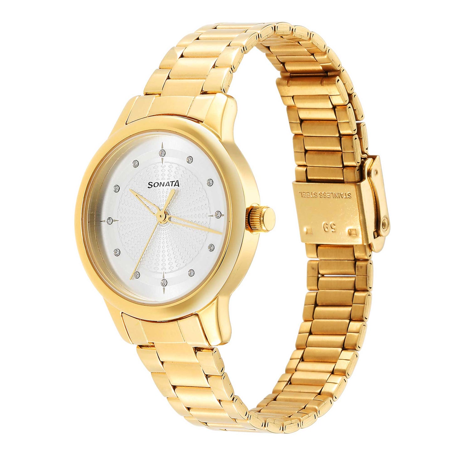 Classic Gold Silver Dial Metal Strap Watch for Women