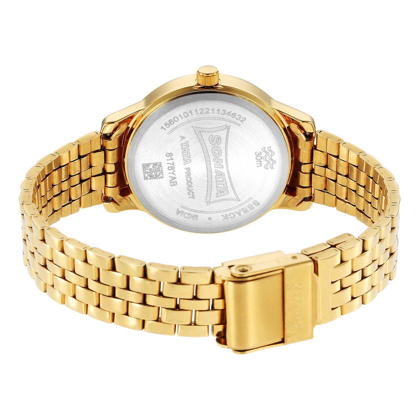 Classic Gold Black Dial Metal Strap Watch for Women