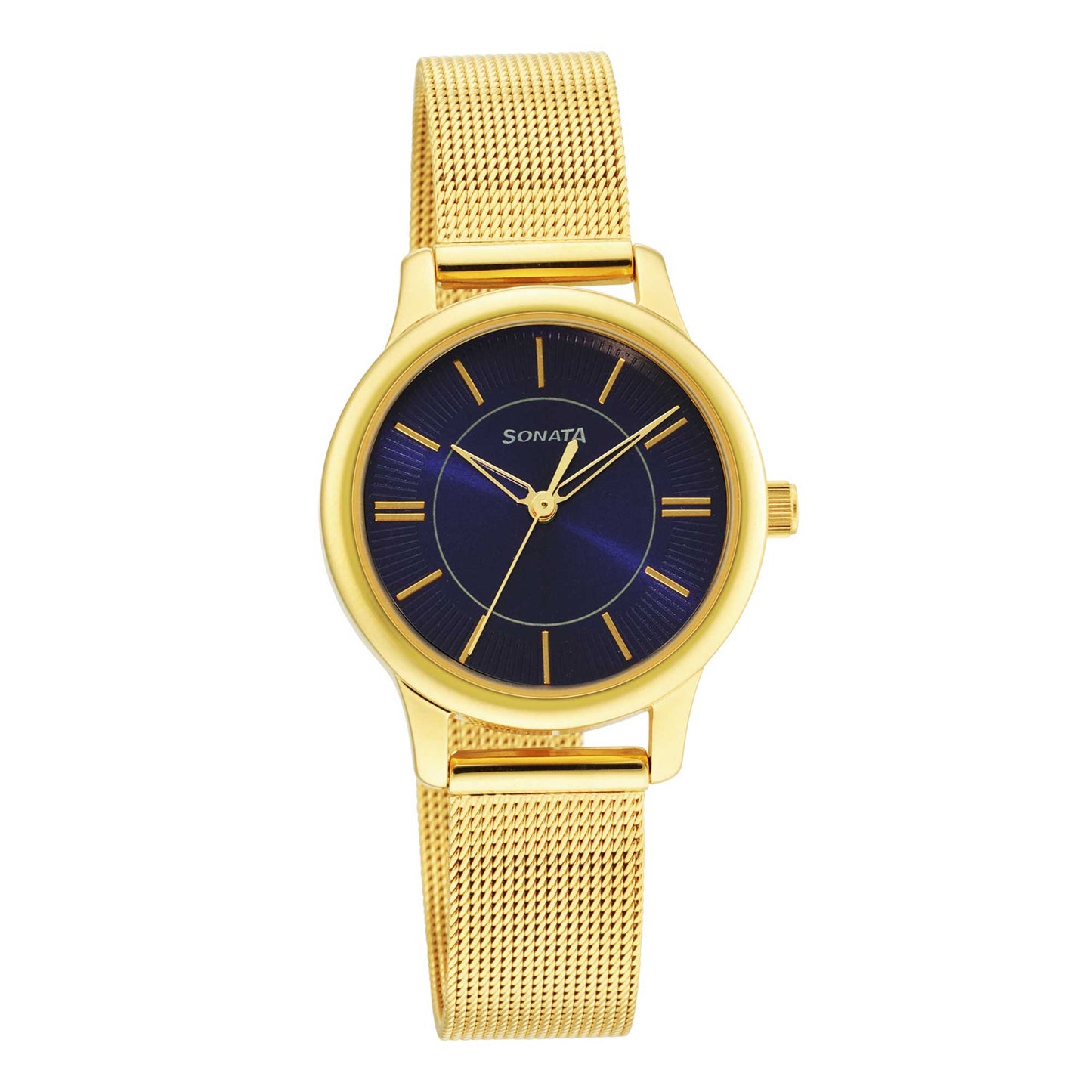Classic Gold Blue Dial Metal Strap Watch for Women