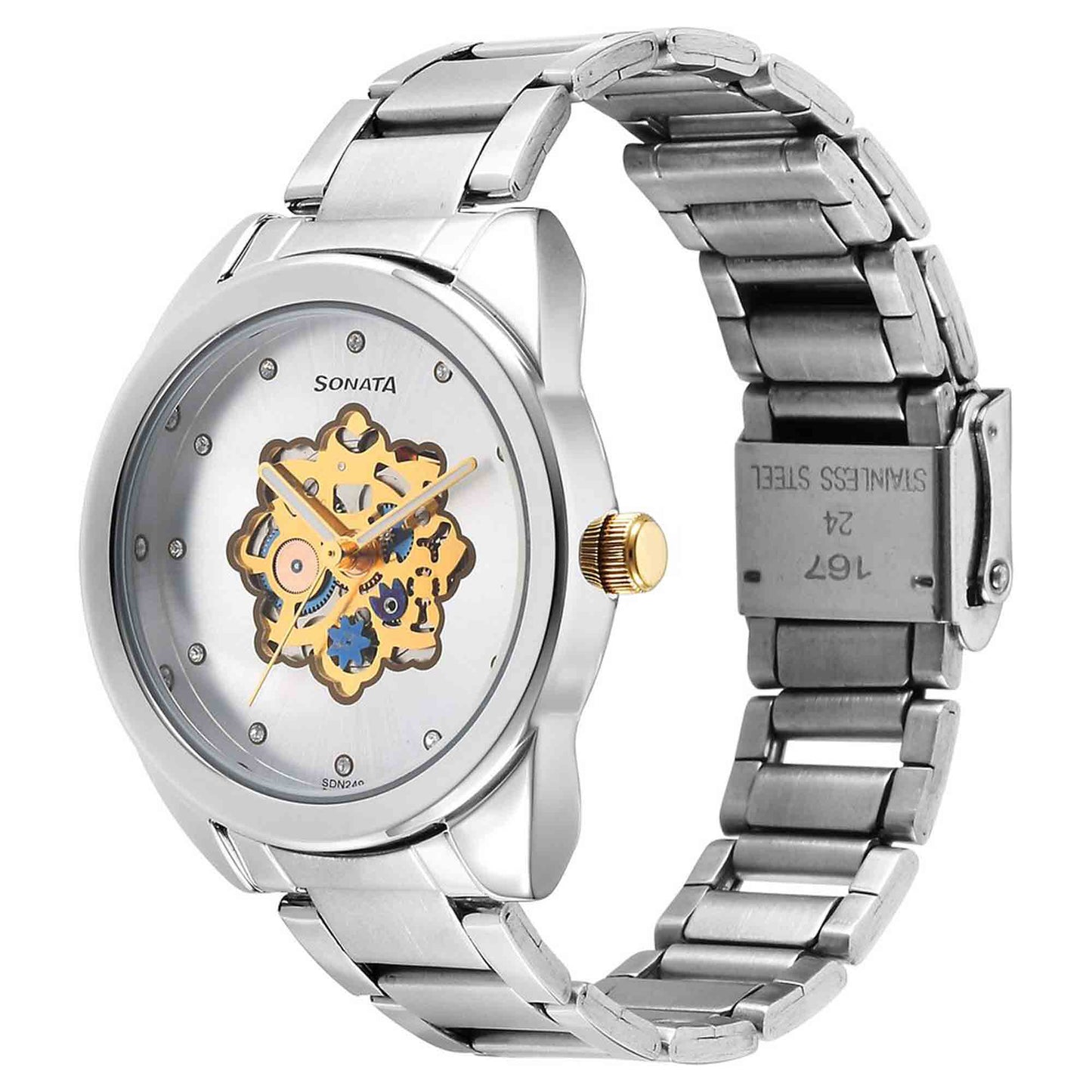 Sonata Unveil Quartz Multifunction Silver Dial Stainless Steel Strap Watch for Women