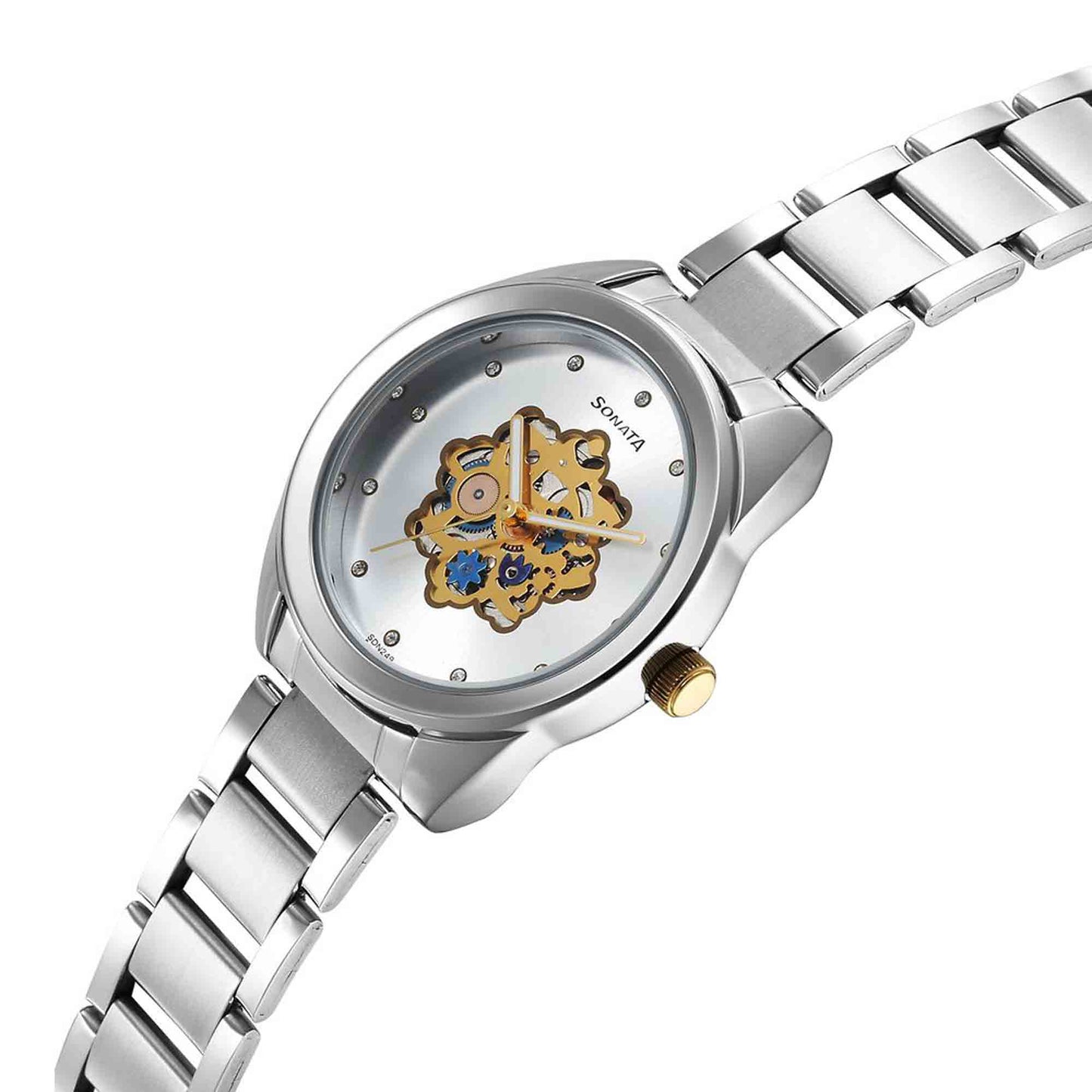 Sonata Unveil Quartz Multifunction Silver Dial Stainless Steel Strap Watch for Women