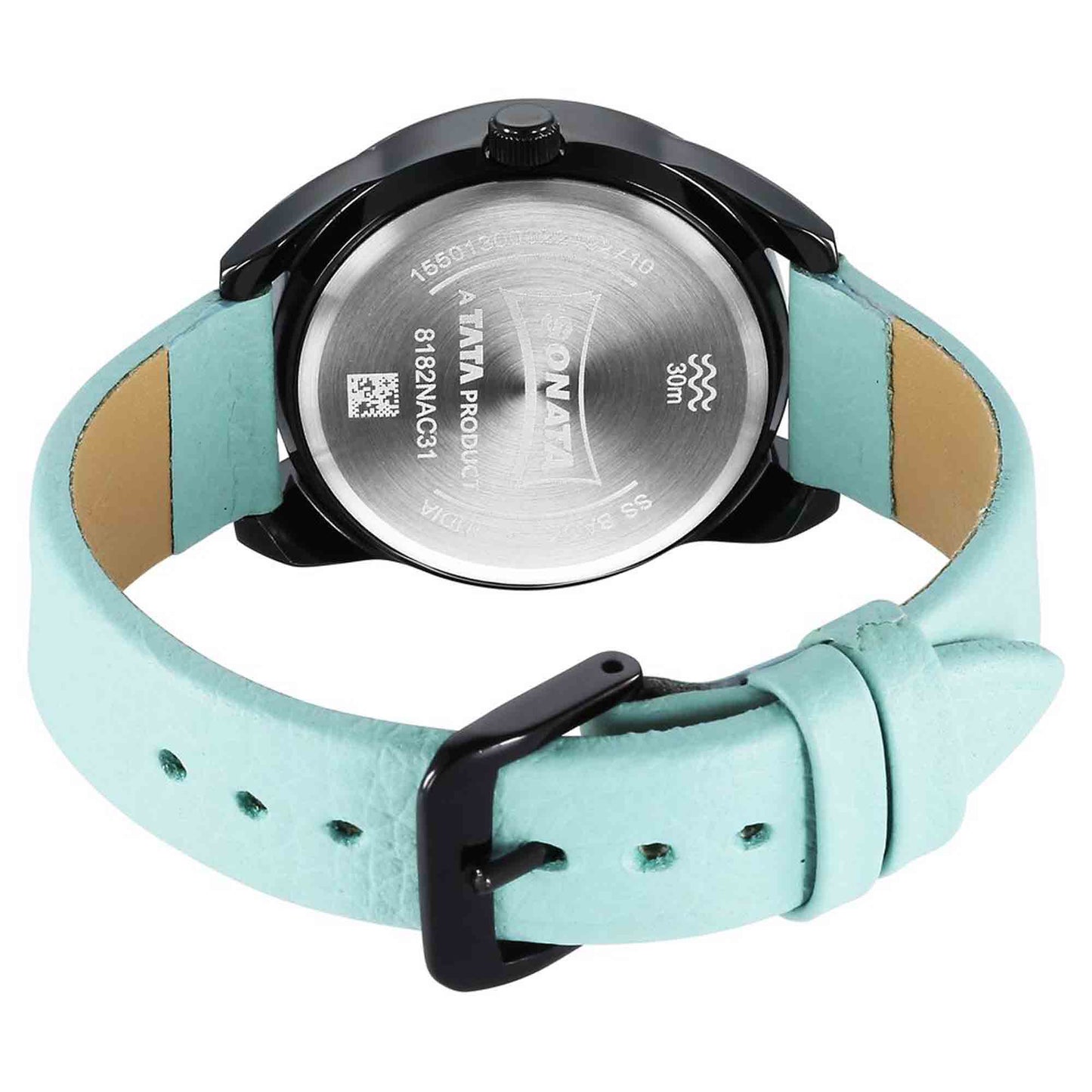 Sonata Unveil Quartz Multifunction Black Dial Leather Strap Watch for Women