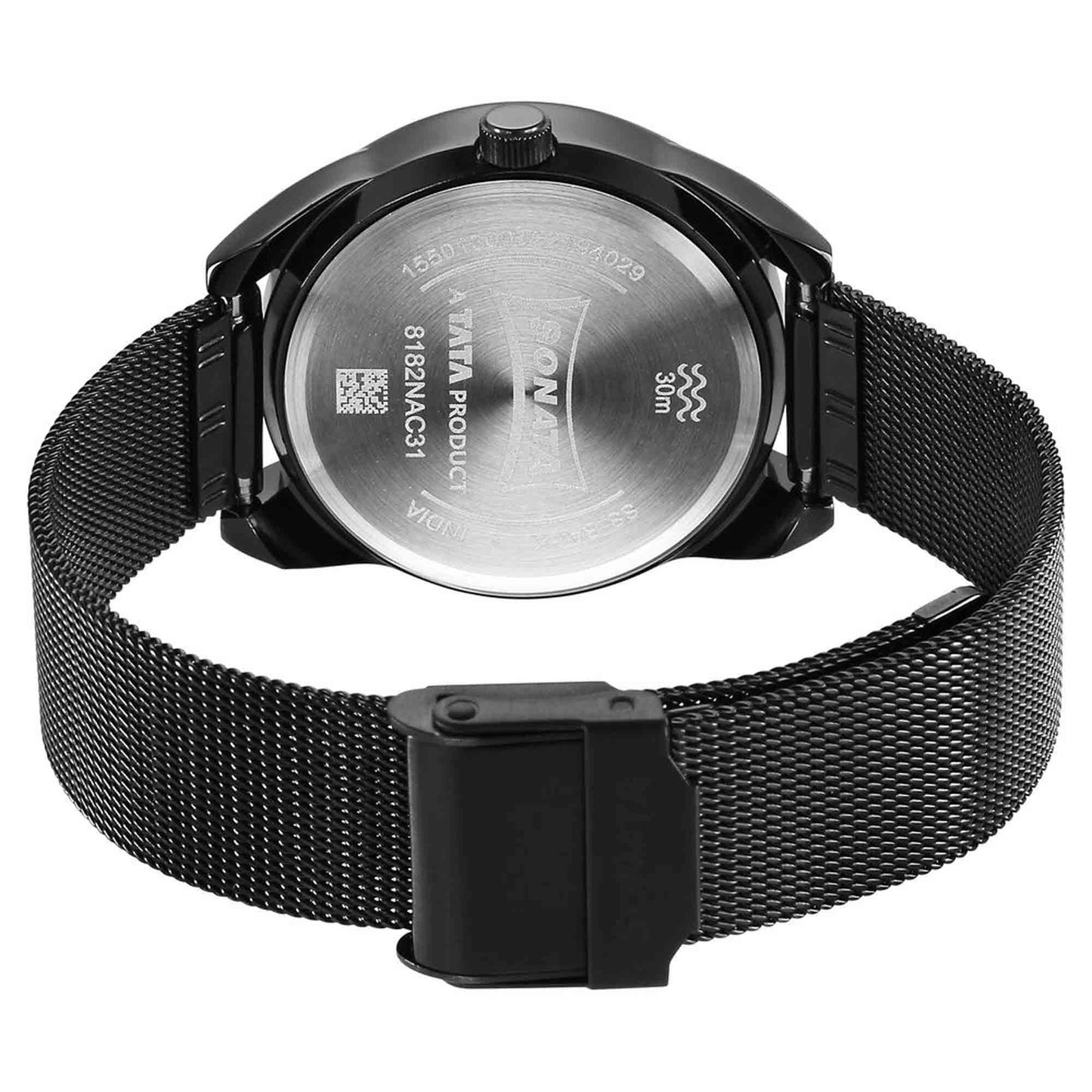 Sonata Unveil Quartz Multifunction Black Dial Stainless Steel Strap Watch for Women