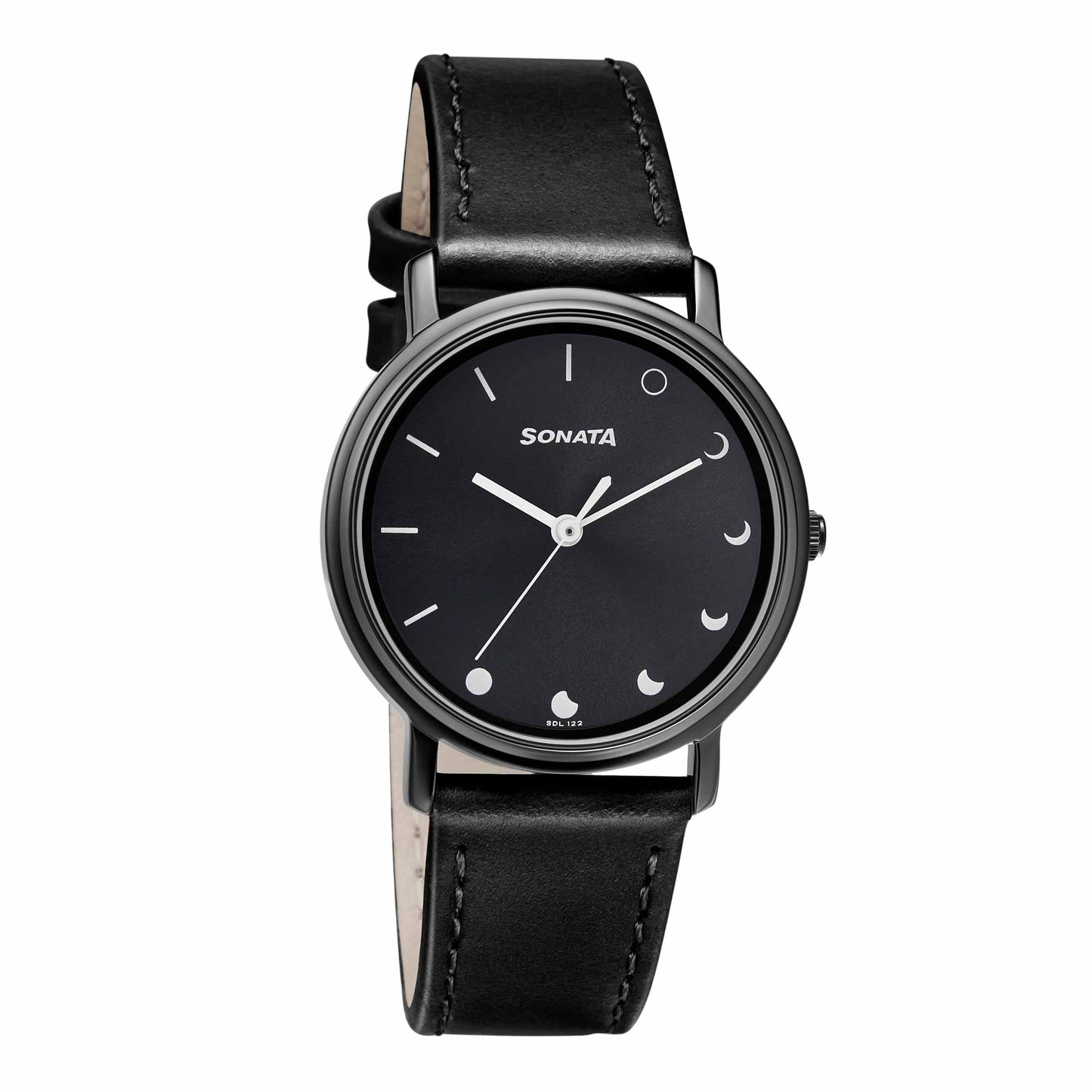 Sonata Play Black Dial Women Watch With Leather Strap