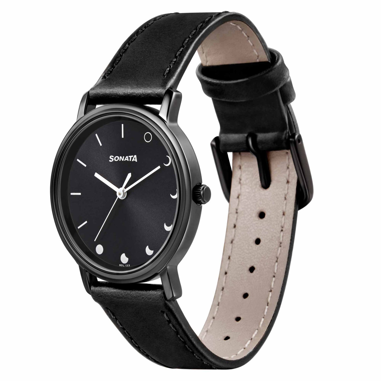 Sonata Play Black Dial Women Watch With Leather Strap