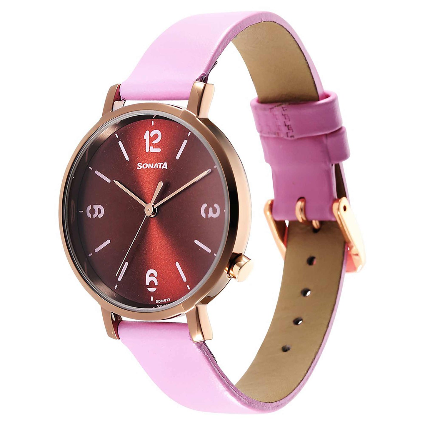 Sonata Essentials Brown Dial Leather Strap Watch for Women