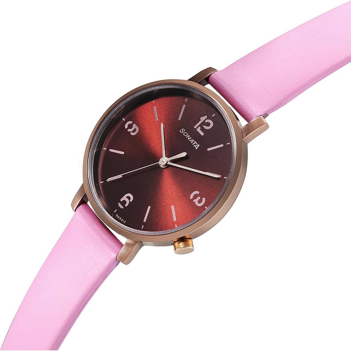Sonata Essentials Brown Dial Leather Strap Watch for Women