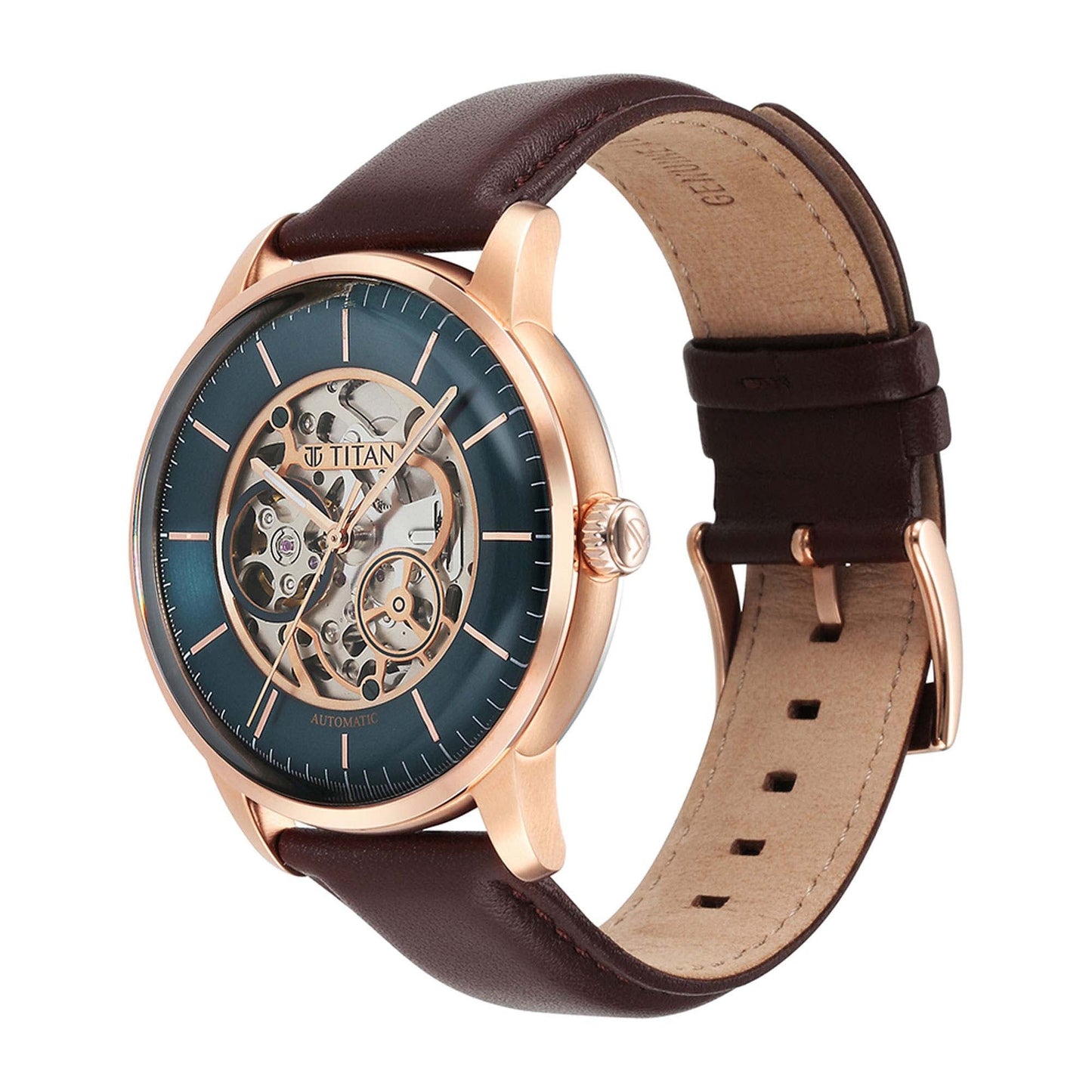 Titan Mechanical Green Dial Automatic watch for Men with Leather Strap