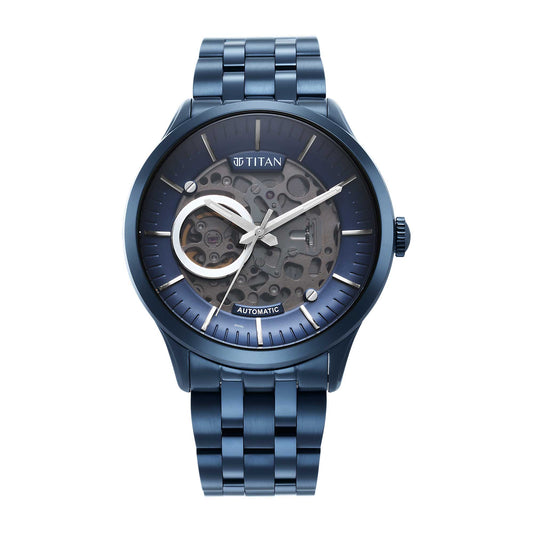 Titan Metal Mechanicals Blue Dial Analog Stainless Steel Strap Watch for Men