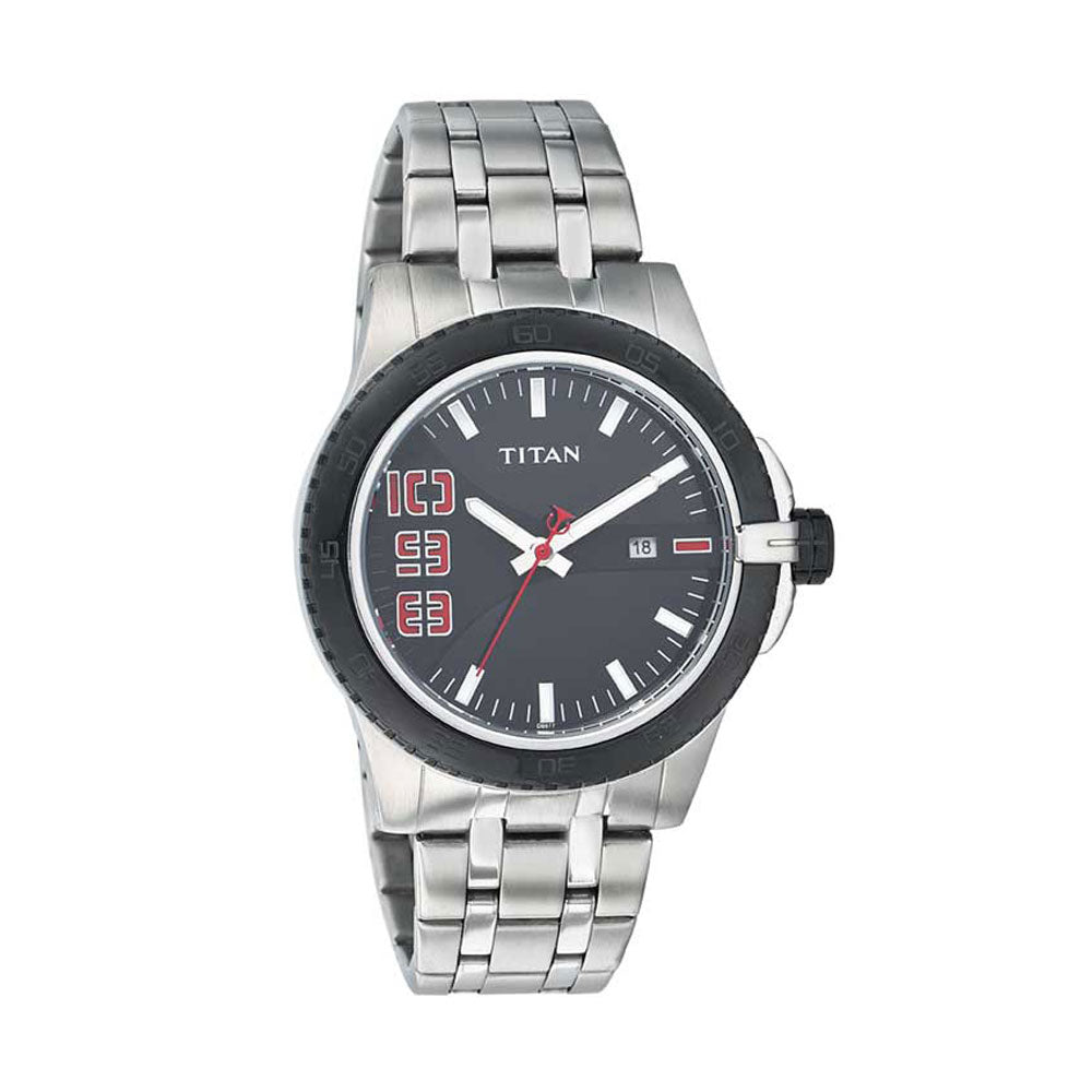 Titan Quartz Analog with Date Black Dial Stainless Steel Strap Watch for Men