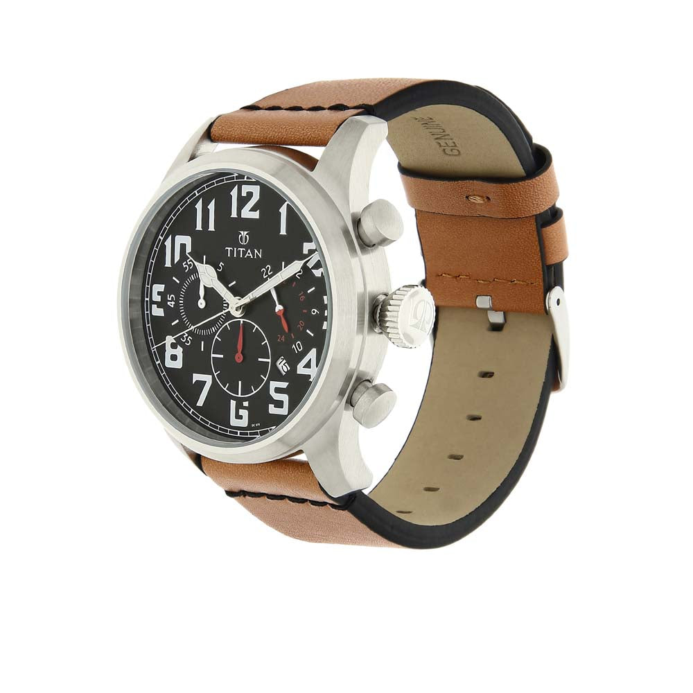 Titan Chronograph Black Dial Quartz Leather Strap watch for Men
