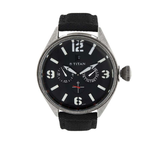 Titan Quartz Analog Black Dial Plastic Strap Watch for Men