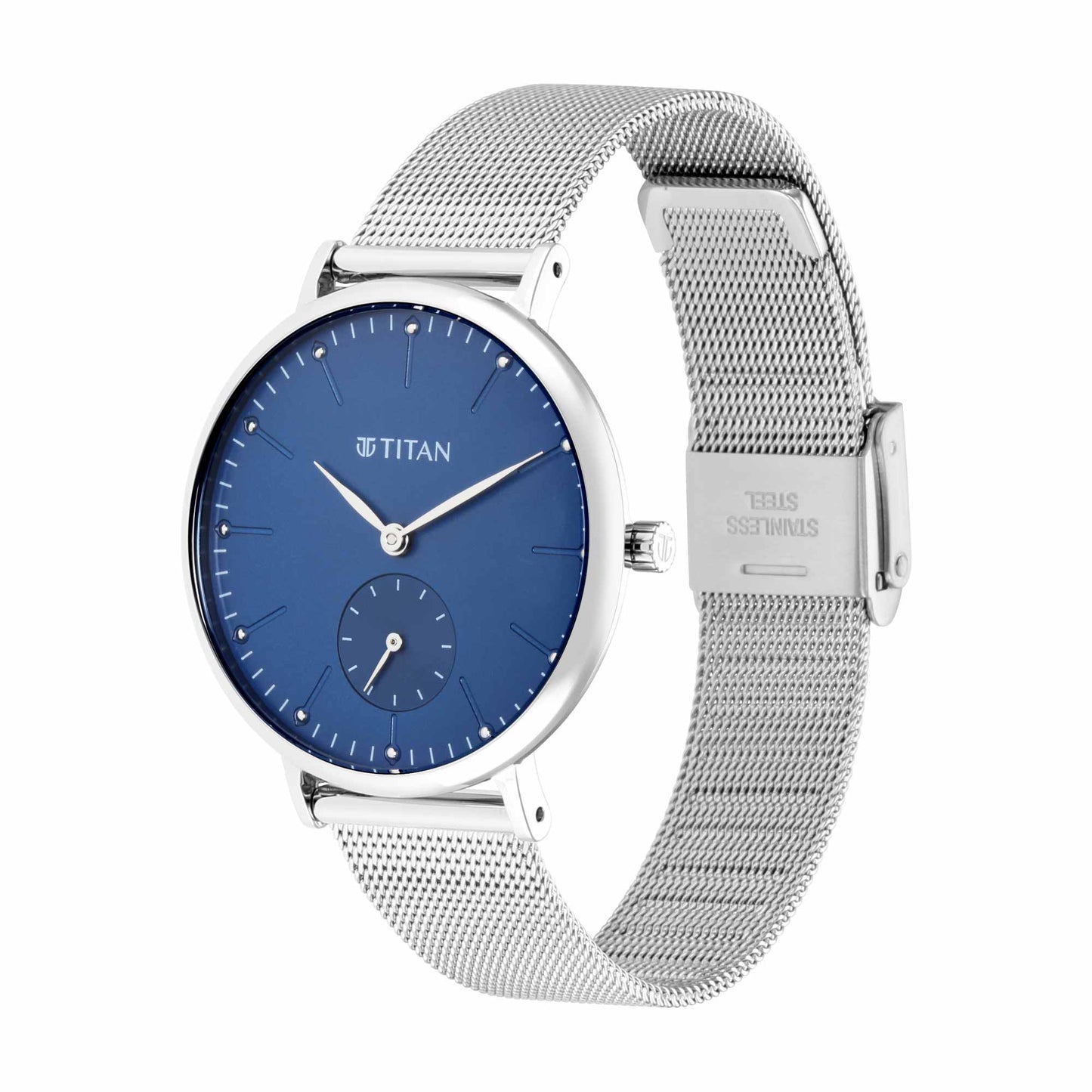 Titan Slimline Blue Dial Analog with Date Metal Strap Watch for Women