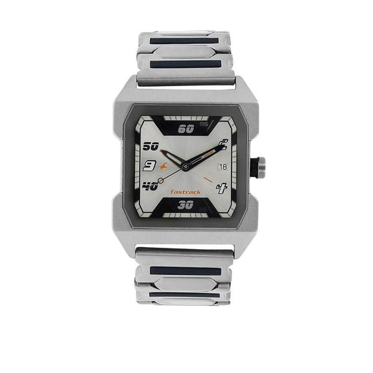 Fastrack Quartz Analog Silver Dial Stainless Steel Strap Watch for Guys